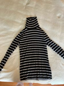 Black and white striped mock turtleneck